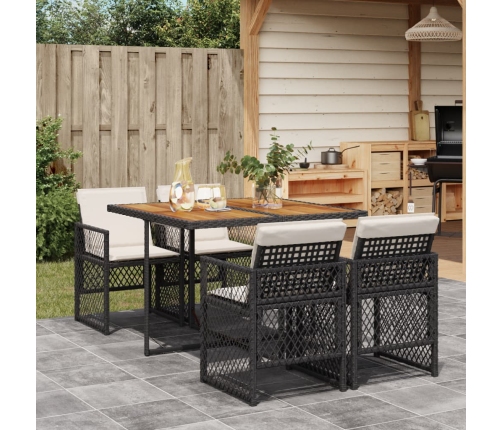 Set de muebles jardín 5 pzas con cojines ratán sintético negro