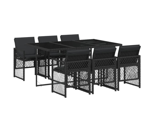 Set de comedor de jardín 7 pzas y cojines ratán sintético negro