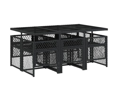 Set de comedor de jardín 7 pzas y cojines ratán sintético negro