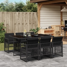 Set de comedor de jardín 7 pzas y cojines ratán sintético negro