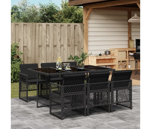 Set de comedor de jardín 7 pzas y cojines ratán sintético negro