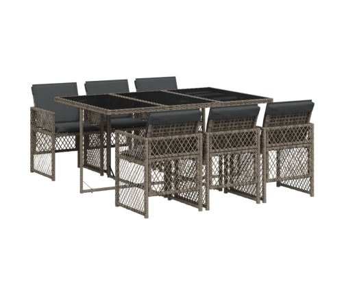 Set comedor jardín 7 pzas y cojines ratán sintético gris