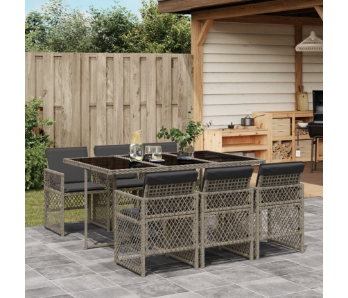Set comedor jardín 7 pzas y cojines ratán sintético gris
