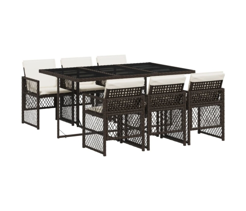 Set comedor de jardín 7 pzas con cojines ratán sintético marrón