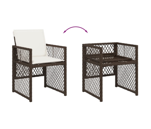 Set comedor de jardín 7 pzas con cojines ratán sintético marrón