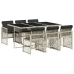 Set comedor jardín 7 pzas y cojines ratán sintético gris claro