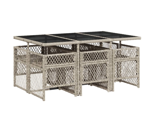 Set comedor jardín 7 pzas y cojines ratán sintético gris claro