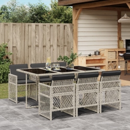 Set comedor jardín 7 pzas y cojines ratán sintético gris claro