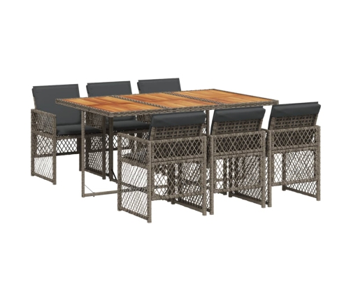 Set comedor jardín 7 pzas y cojines ratán sintético gris