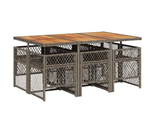 Set comedor jardín 7 pzas y cojines ratán sintético gris