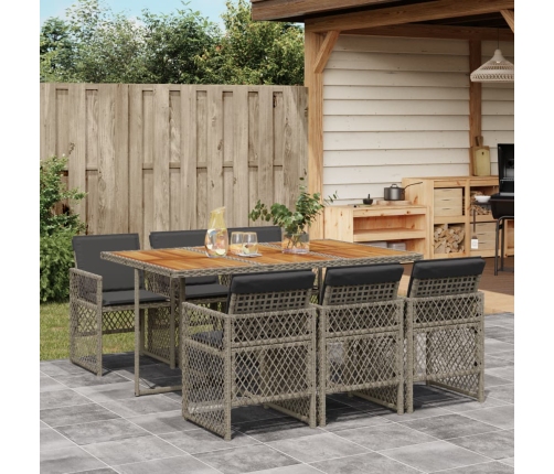 Set comedor jardín 7 pzas y cojines ratán sintético gris