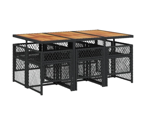 Set de comedor de jardín 7 pzas y cojines ratán sintético negro