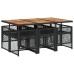 Set de comedor de jardín 7 pzas y cojines ratán sintético negro