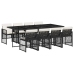 Set de comedor de jardín 9 pzas y cojines ratán sintético negro