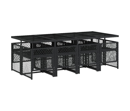 Set de comedor de jardín 9 pzas y cojines ratán sintético negro