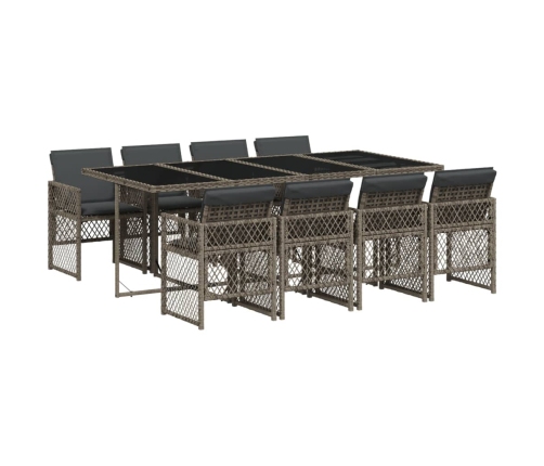Set comedor jardín 9 pzas y cojines ratán sintético gris