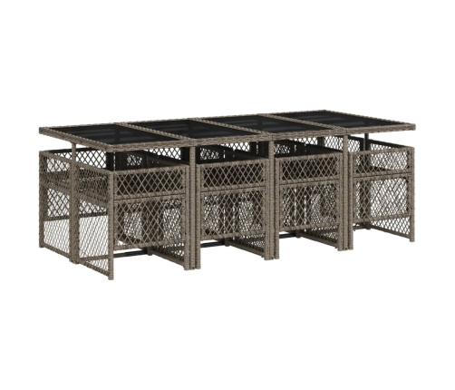 Set comedor jardín 9 pzas y cojines ratán sintético gris