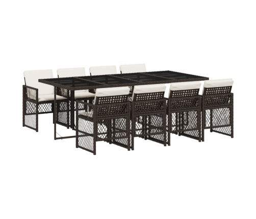 Set comedor para jardín 9 pzas y cojines ratán sintético marrón
