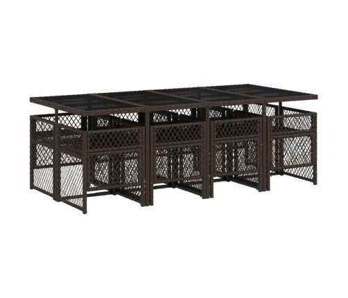 Set comedor para jardín 9 pzas y cojines ratán sintético marrón