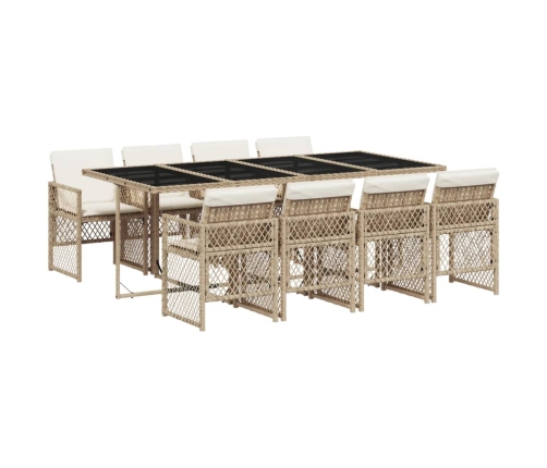 Set comedor de jardín 9 pzas con cojines ratán sintético beige