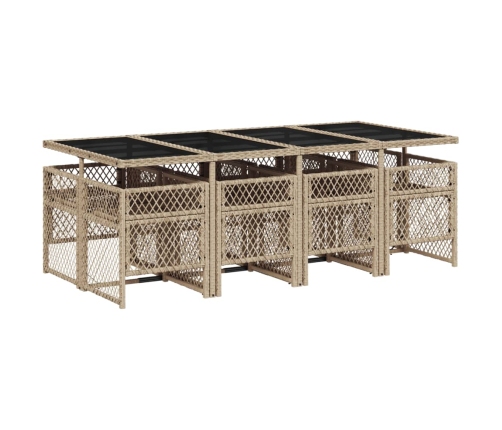 Set comedor de jardín 9 pzas con cojines ratán sintético beige