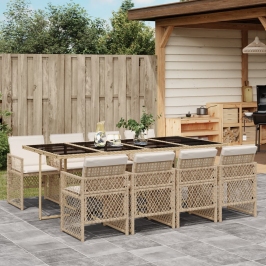 Set comedor de jardín 9 pzas con cojines ratán sintético beige
