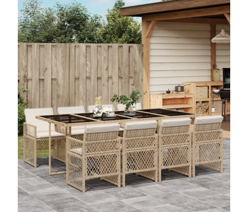Set comedor de jardín 9 pzas con cojines ratán sintético beige
