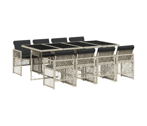 Set comedor de jardín 9 pzas cojines ratán sintético gris claro