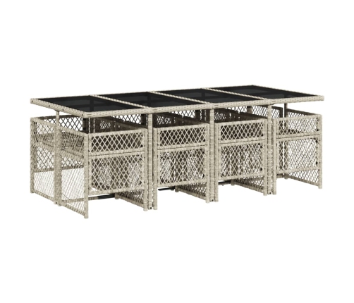 Set comedor de jardín 9 pzas cojines ratán sintético gris claro