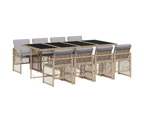 Set comedor de jardín 9 pzas con cojines ratán sintético beige