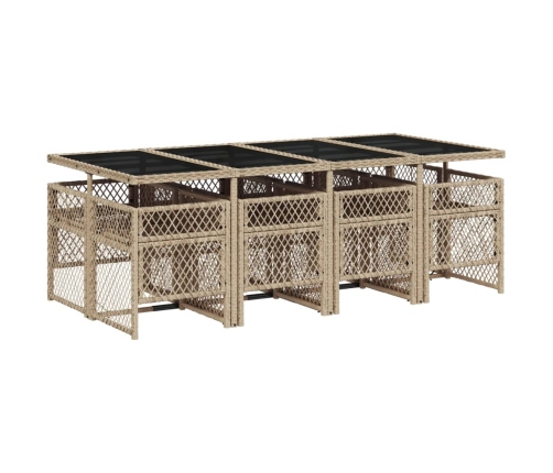 Set comedor de jardín 9 pzas con cojines ratán sintético beige