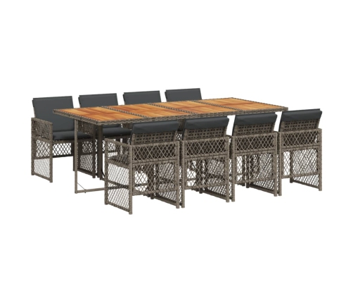 Set comedor jardín 9 pzas y cojines ratán sintético gris