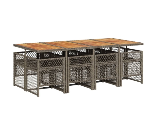 Set comedor jardín 9 pzas y cojines ratán sintético gris