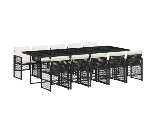 Set de comedor jardín 11 pzas con cojines ratán sintético negro