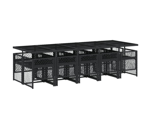 Set de comedor jardín 11 pzas con cojines ratán sintético negro