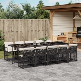Set de comedor jardín 11 pzas con cojines ratán sintético negro