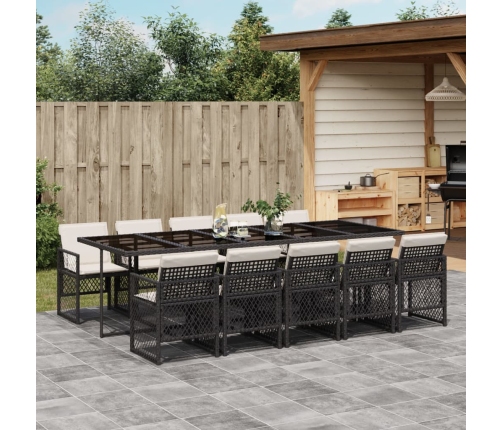 Set de comedor jardín 11 pzas con cojines ratán sintético negro