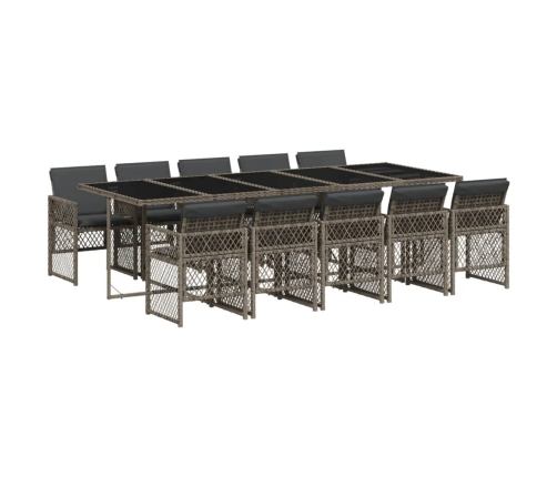 Set de comedor de jardín 11 pzas y cojines ratán sintético gris