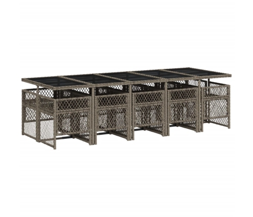 Set de comedor de jardín 11 pzas y cojines ratán sintético gris