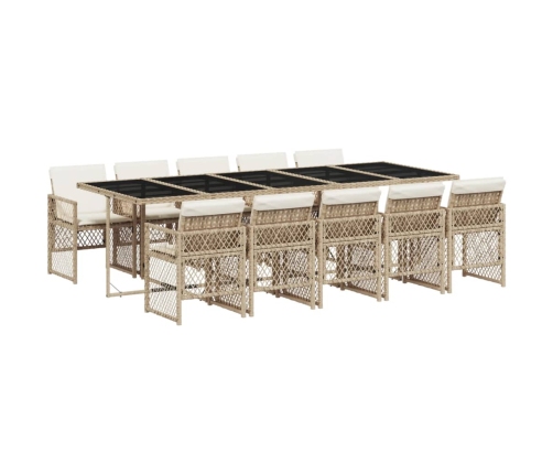 Set comedor de jardín 11 pzas con cojines ratán sintético beige
