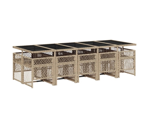 Set comedor de jardín 11 pzas con cojines ratán sintético beige