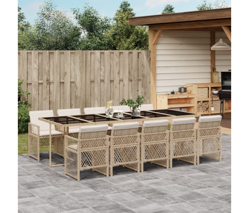 Set comedor de jardín 11 pzas con cojines ratán sintético beige