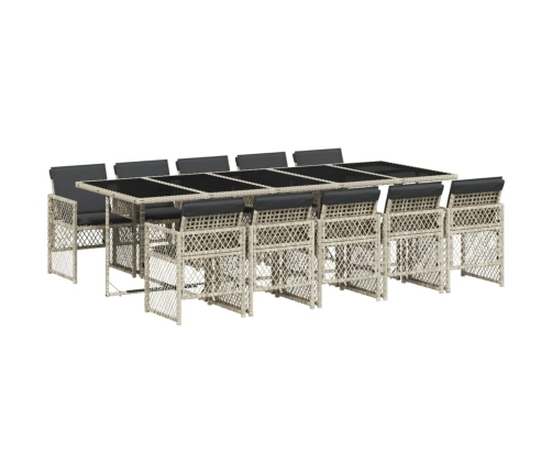 Set de comedor de jardín 11 pzas y cojines ratán sintético gris