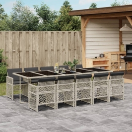 Set de comedor de jardín 11 pzas y cojines ratán sintético gris