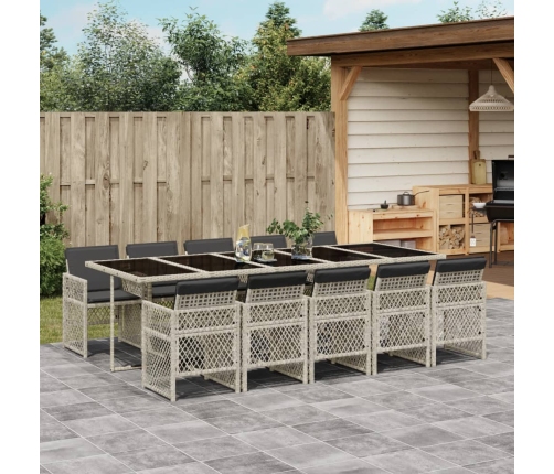 Set de comedor de jardín 11 pzas y cojines ratán sintético gris