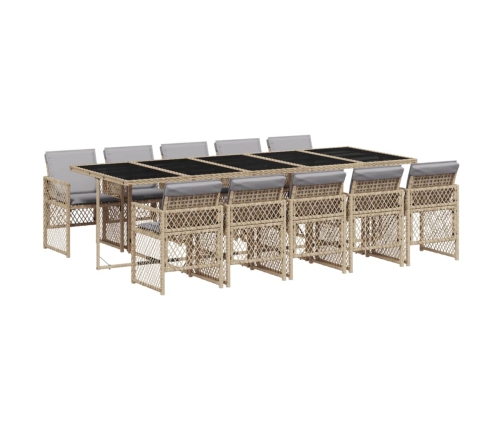 Set comedor de jardín 11 pzas con cojines ratán sintético beige