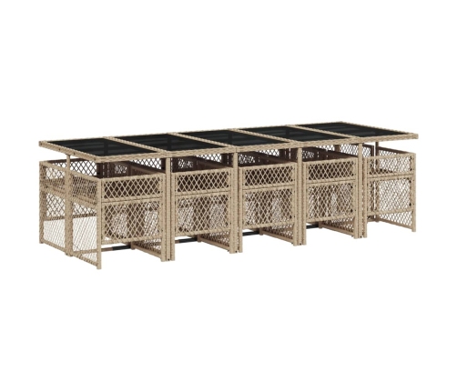 Set comedor de jardín 11 pzas con cojines ratán sintético beige