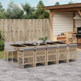 Set comedor de jardín 11 pzas con cojines ratán sintético beige