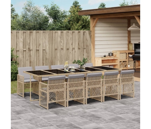 Set comedor de jardín 11 pzas con cojines ratán sintético beige