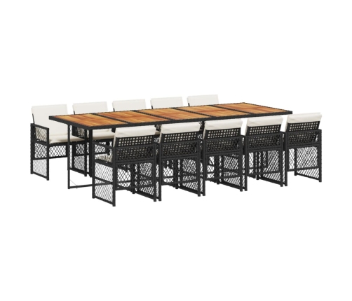 Set de comedor jardín 11 pzas con cojines ratán sintético negro